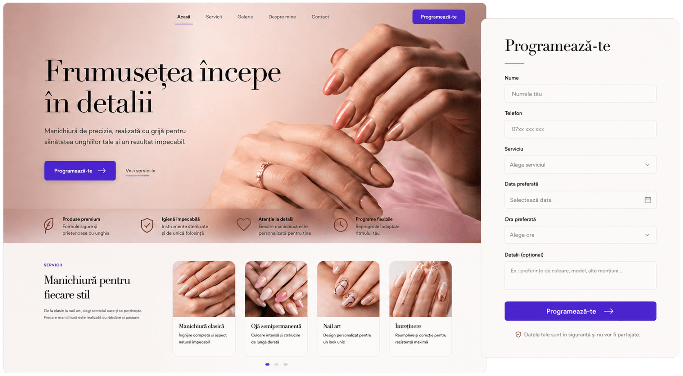 Previzualizare — Website pentru programări la manichiură